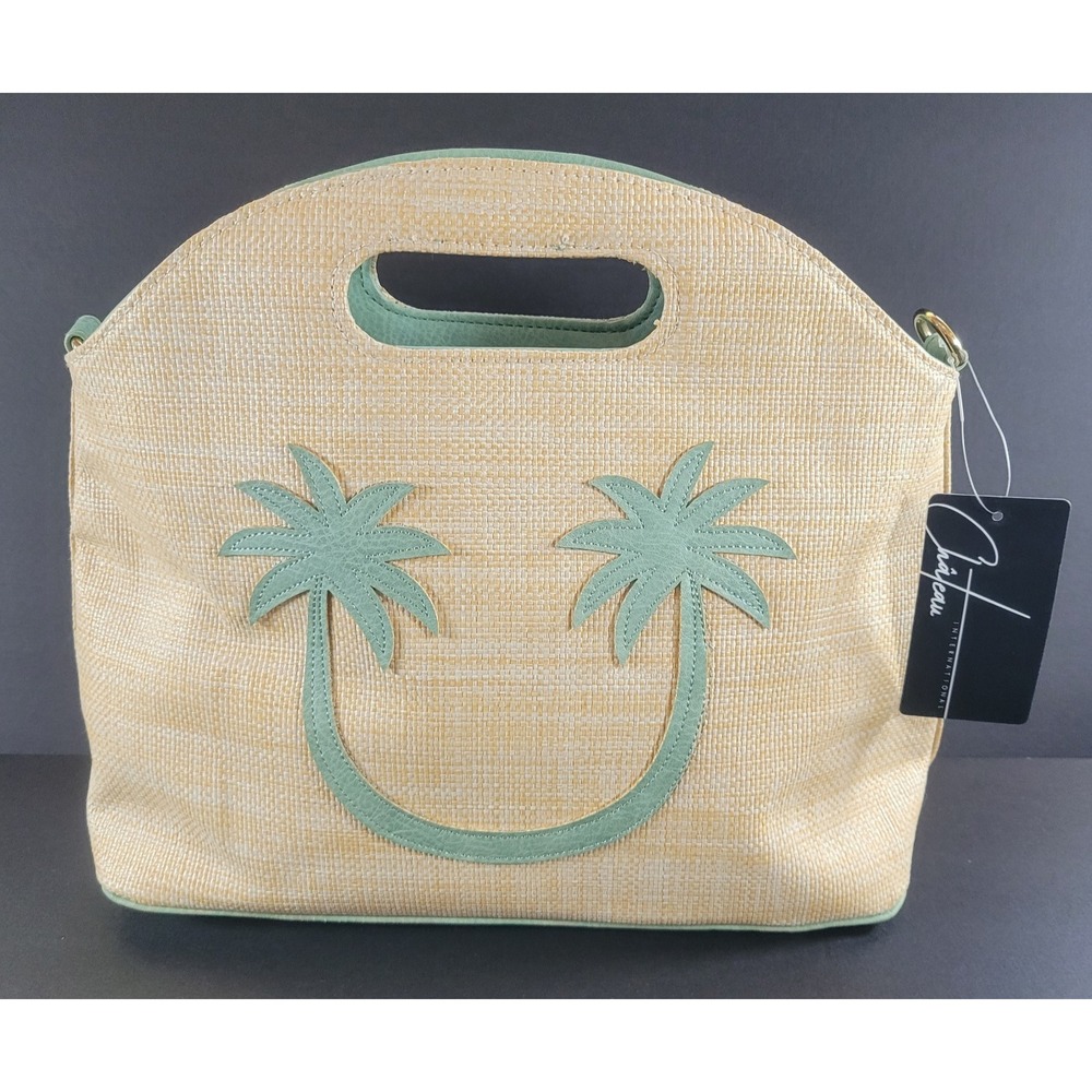 NWT Chateau International Seafoam Green & Tan Palm Tree Purse W Crossbody Strap